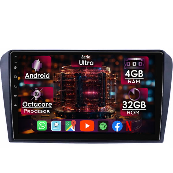 Navigatie dedicata Mazda 3 2004-2009/Axela, 4GB RAM 32GB ROM, Octacore, Display 9" QLED, Carplay&Android Auto, Android 14, Ventilator Activ
