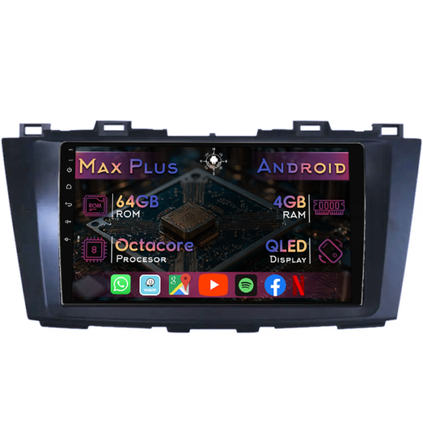Navigatie dedicata Mazda 5 2010-2017, 4GB RAM 64GB ROM, Octacore, Display 9" QLED, Carplay&Android Auto, Android 14, Suport camere AHD