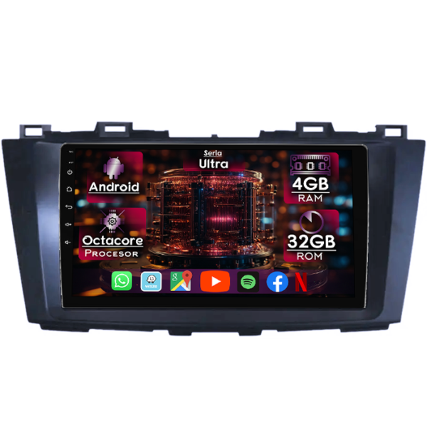 Navigatie dedicata Mazda 5 2010-2017, 4GB RAM 32GB ROM, Octacore, Display 9" QLED, Carplay&Android Auto, Android 14, Ventilator Activ