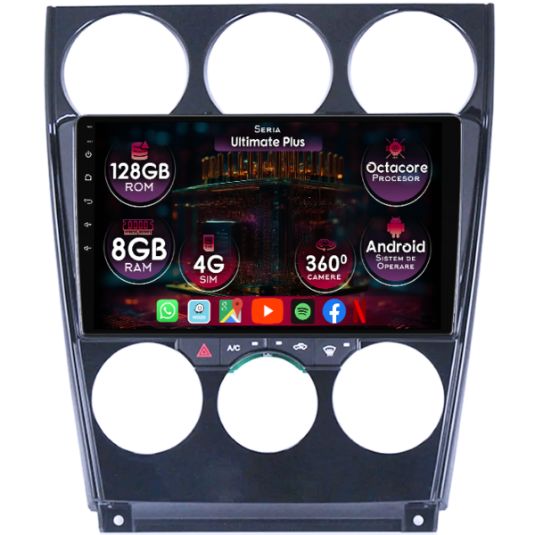 Navigatie dedicata Mazda 6 2002-2008, 8GB RAM 128GB ROM, Octacore, Platforma 7862, Display 9" QLED 2K, Carplay&Android Auto, Android 14, Ventilator Activ