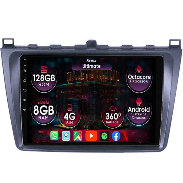 Navigatie dedicata Mazda 6 2008-2013, 8GB RAM 128GB ROM, Octacore, Platforma TS18, Display 9" QLED, Carplay&Android Auto, Android 14, Ventilator Activ