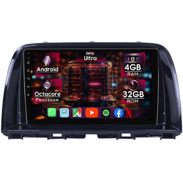 Navigatie dedicata Mazda CX-5 2012-2015, 4GB RAM 32GB ROM, Octacore, Display 9" QLED, Carplay&Android Auto, Android 14, Ventilator Activ