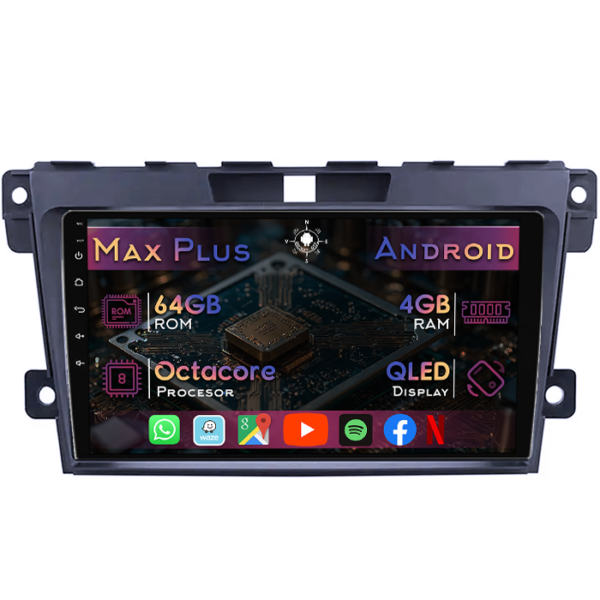 Navigatie dedicata Mazda CX-7 2008-2015, 4GB RAM 64GB ROM, Octacore, Display 9" QLED, Carplay&Android Auto, Android 14, Suport camere AHD