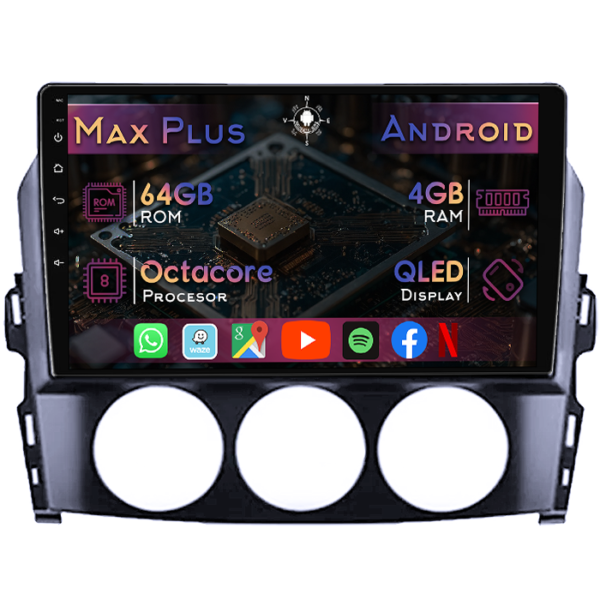 Navigatie dedicata Mazda MX-5 2008-2015, 4GB RAM 64GB ROM, Octacore, Display 9" QLED, Carplay&Android Auto, Android 14, Suport camere AHD