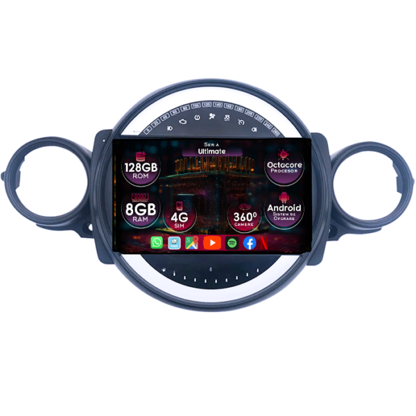 Navigatie dedicata Mini Cooper 2007-2015, 8GB RAM 128GB ROM, Octacore, Platforma TS18, Display 9" QLED, Carplay&Android Auto, Android 14, Ventilator Activ