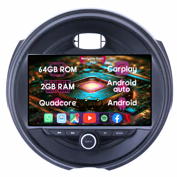 Navigatie dedicata Mini Cooper 2015-2019, 2GB RAM 64GB ROM, Quad Core, Display 9" IPS Full HD, Carplay&Android Auto, Android 14, Suport camere AHD