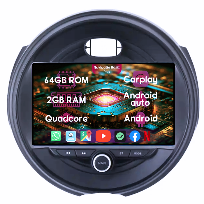 Navigatie dedicata Mini Cooper 2015-2019, 2GB RAM 64GB ROM, Quad Core, Display 9" IPS Full HD, Carplay&Android Auto, Android 14, Suport camere AHD - imagine 1
