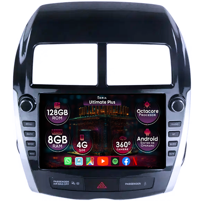 Navigatie dedicata Mitsubishi ASX 2010-2016, 8GB RAM 128GB ROM, Octacore, Platforma 7862, Display 9" QLED, Carplay&Android Auto, Android 14, Ventilator Activ - imagine 1