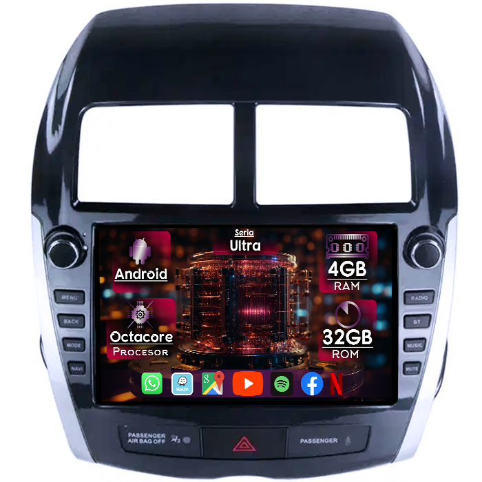 Navigatie dedicata Mitsubishi ASX 2010-2016, 4GB RAM 32GB ROM, Octacore, Display 9" QLED, Carplay&Android Auto, Android 14, Ventilator Activ - imagine 1
