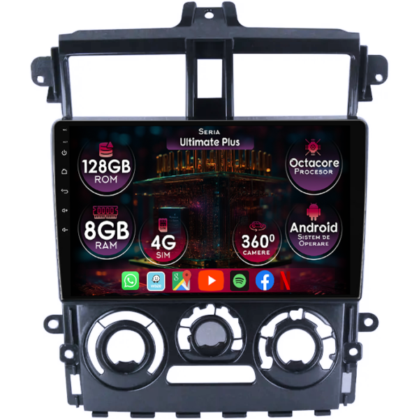 Navigatie dedicata Mitsubishi Colt Plus 2007-2012, 8GB RAM 128GB ROM, Octacore, Platforma 7862, Display 9" QLED, Carplay&Android Auto, Android 14, Ventilator Activ
