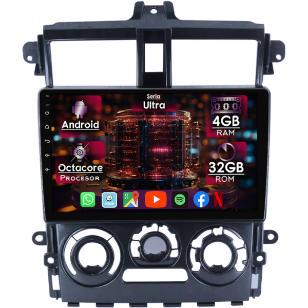 Navigatie dedicata Mitsubishi Colt Plus 2007-2012, 4GB RAM 32GB ROM, Octacore, Display 9" QLED, Carplay&Android Auto, Android 14, Ventilator Activ