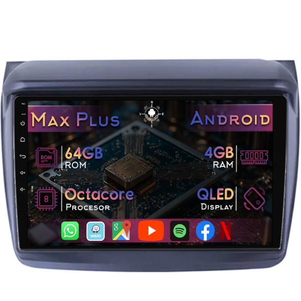Navigatie dedicata Mitsubishi L200 2005-2016, 4GB RAM 64GB ROM, Octacore, Display 9" QLED, Carplay&Android Auto, Android 14, Suport camere AHD
