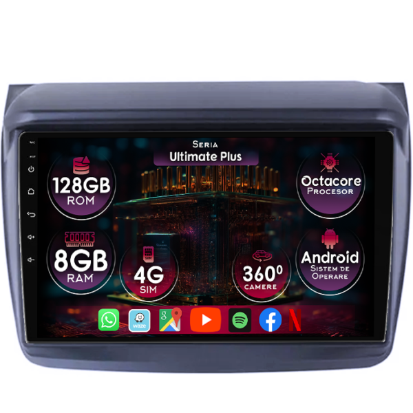 Navigatie dedicata Mitsubishi L200 2005-2016, 8GB RAM 128GB ROM, Octacore, Platforma 7862, Display 9" QLED, Carplay&Android Auto, Android 14, Ventilator Activ
