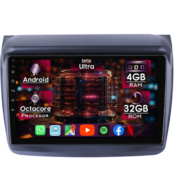 Navigatie dedicata Mitsubishi L200 2005-2016, 4GB RAM 32GB ROM, Octacore, Display 9" QLED, Carplay&Android Auto, Android 14, Ventilator Activ