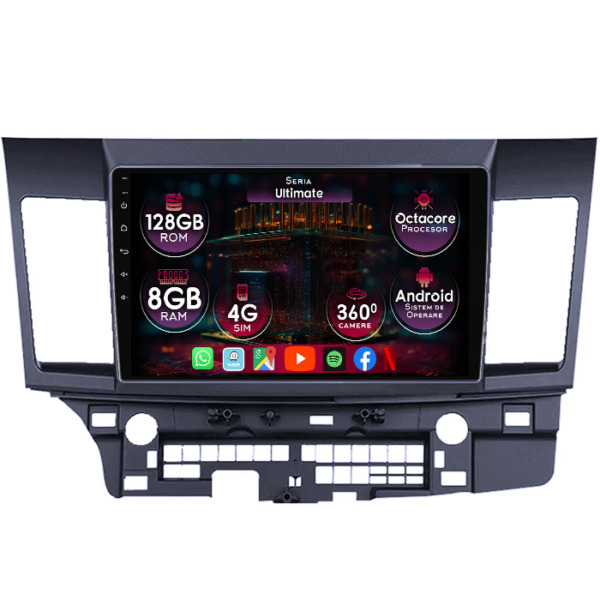 Navigatie dedicata Mitsubishi Lancer 2007-2012, 8GB RAM 128GB ROM, Octacore, Platforma TS18, Display 10" QLED, Carplay&Android Auto, Android 14, Ventilator Activ