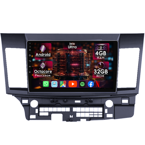 Navigatie dedicata Mitsubishi Lancer 2007-2012, 4GB RAM 32GB ROM, Octacore, Display 10" QLED, Carplay&Android Auto, Android 14, Ventilator Activ