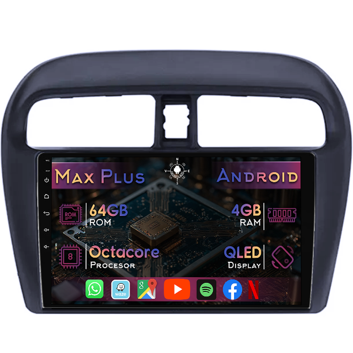 Navigatie dedicata Mitsubishi Mirage Attrage 2012-2018, 4GB RAM 64GB ROM, Octacore, Display 9" QLED, Carplay&Android Auto, Android 14, Suport camere AHD - imagine 1