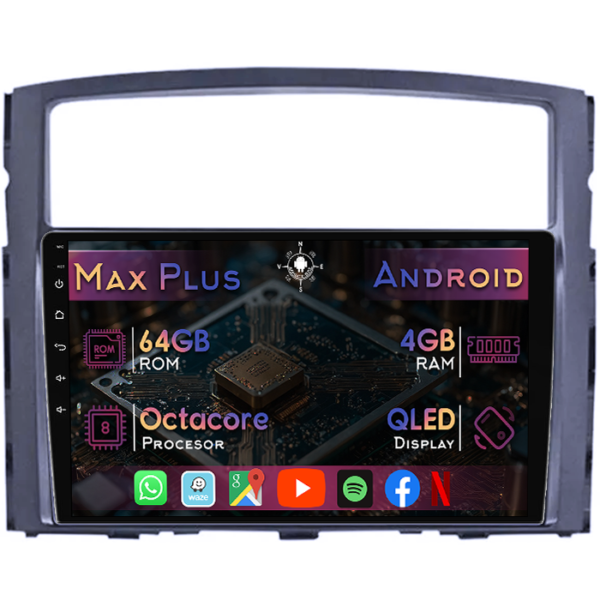 Navigatie dedicata Mitsubishi Pajero 2006-2014, 4GB RAM 64GB ROM, Octacore, Display 9" QLED, Carplay&Android Auto, Android 14, Suport camere AHD