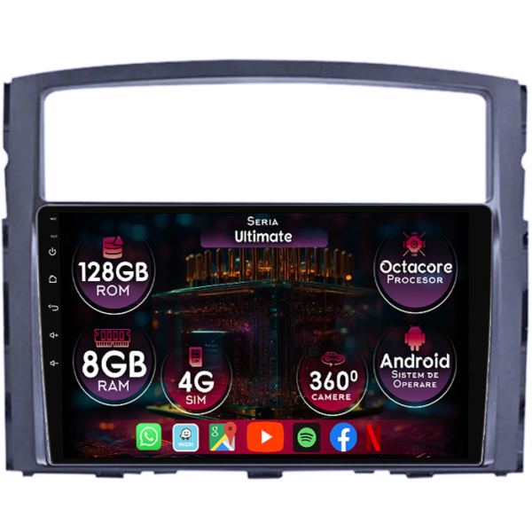Navigatie dedicata Mitsubishi Pajero 2006-2014, 8GB RAM 128GB ROM, Octacore, Platforma TS18, Display 9" QLED, Carplay&Android Auto, Android 14, Ventilator Activ