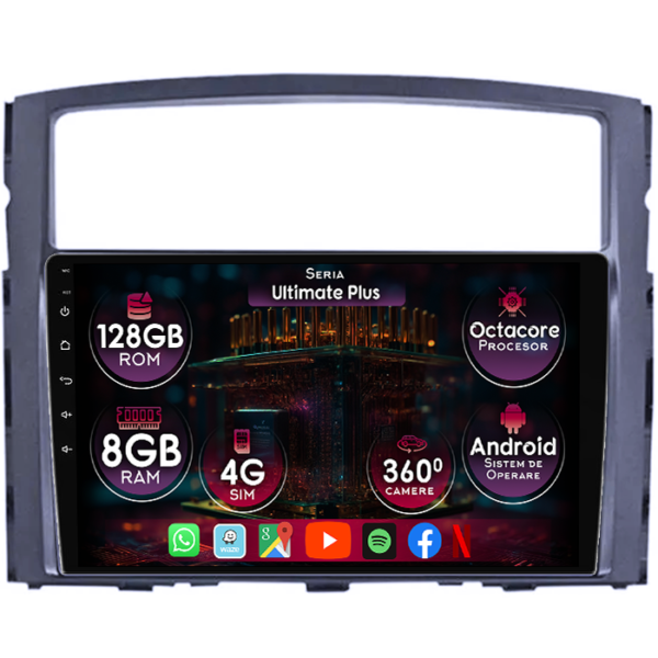 Navigatie dedicata Mitsubishi Pajero 2006-2014, 8GB RAM 128GB ROM, Octacore, Platforma 7862, Display 9" QLED, Carplay&Android Auto, Android 14, Ventilator Activ