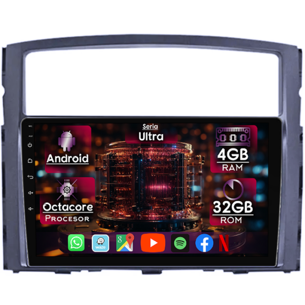 Navigatie dedicata Mitsubishi Pajero 2006-2014, 4GB RAM 32GB ROM, Octacore, Display 9" QLED, Carplay&Android Auto, Android 14, Ventilator Activ