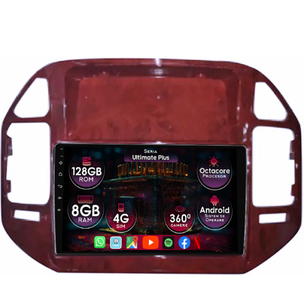 Navigatie dedicata Mitsubishi Pajero V73 2004-2011, maro, 8GB RAM 128GB ROM, Octacore, Platforma 7862, Display 9" QLED, Carplay&Android Auto, Android 14, Ventilator Activ