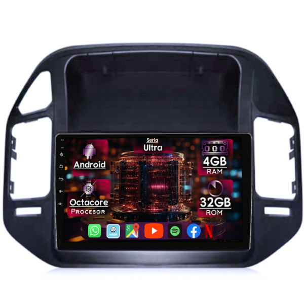 Navigatie dedicata Mitsubishi Pajero V73 2004-2011, 4GB RAM 32GB ROM, Octacore, Display 9" QLED, Carplay&Android Auto, Android 14, Ventilator Activ