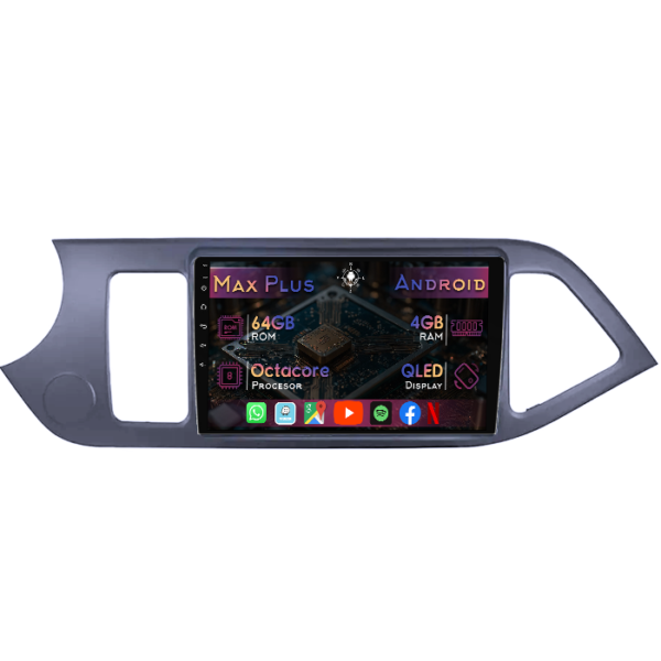Navigatie dedicata Kia Morning Picanto 2011-2017, 4GB RAM 64GB ROM, Octacore, Display 9" QLED, Carplay&Android Auto, Android 14, Suport camere AHD