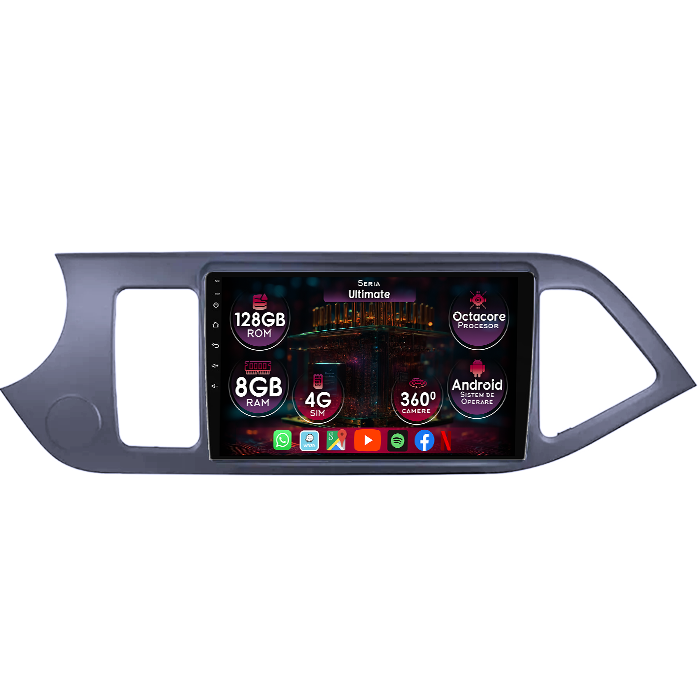 Navigatie dedicata Kia Morning Picanto 2011-2017, 8GB RAM 128GB ROM, Octacore, Platforma TS18, Display 9" QLED, Carplay&Android Auto, Android 14, Ventilator Activ - imagine 1