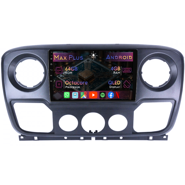 Navigatie dedicata Nissan NV400 2010-2020, 4GB RAM 64GB ROM, Octacore, Display 9" QLED, Carplay&Android Auto, Android 14, Suport camere AHD