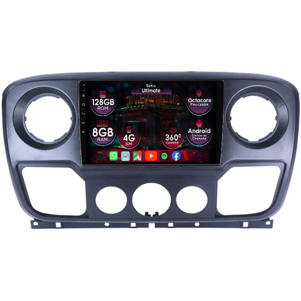 Navigatie dedicata Nissan NV400 2010-2020, 8GB RAM 128GB ROM, Octacore, Platforma TS18, Display 9" QLED, Carplay&Android Auto, Android 14, Ventilator Activ