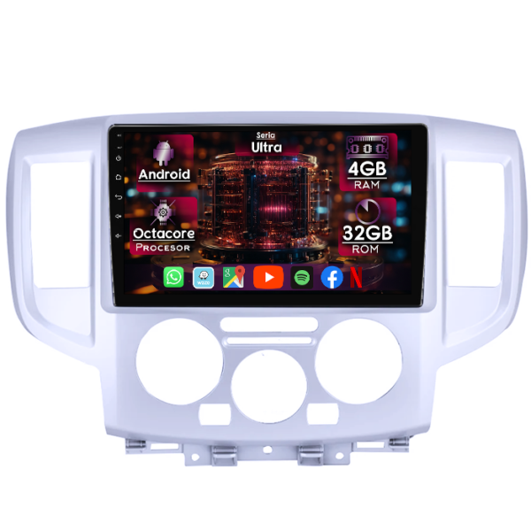 Navigatie dedicata Nissan NV200 2011-2018, 4GB RAM 32GB ROM, Octacore, Display 9" QLED, Carplay&Android Auto, Android 14, Ventilator Activ