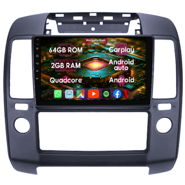 Navigatie dedicata Nissan Navara D40 2004-2010, 2GB RAM 64GB ROM, Quad Core, Display 9" IPS Full HD, Carplay&Android Auto, Android 14, Suport camere AHD
