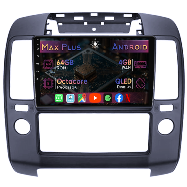 Navigatie dedicata Nissan Navara D40 2004-2010, 4GB RAM 64GB ROM, Octacore, Display 9" QLED, Carplay&Android Auto, Android 14, Suport camere AHD