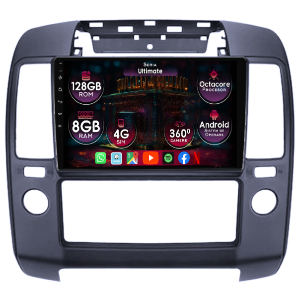 Navigatie dedicata Nissan Navara D40 2004-2010, 8GB RAM 128GB ROM, Octacore, Platforma TS18, Display 9" QLED, Carplay&Android Auto, Android 14, Ventilator Activ