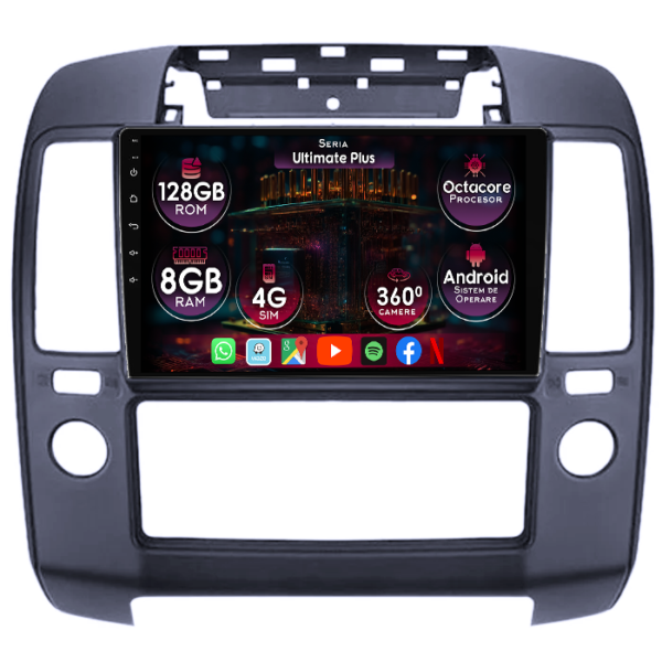 Navigatie dedicata Nissan Navara D40 2004-2010, 8GB RAM 128GB ROM, Octacore, Platforma 7862, Display 9" QLED, Carplay&Android Auto, Android 14, Ventilator Activ