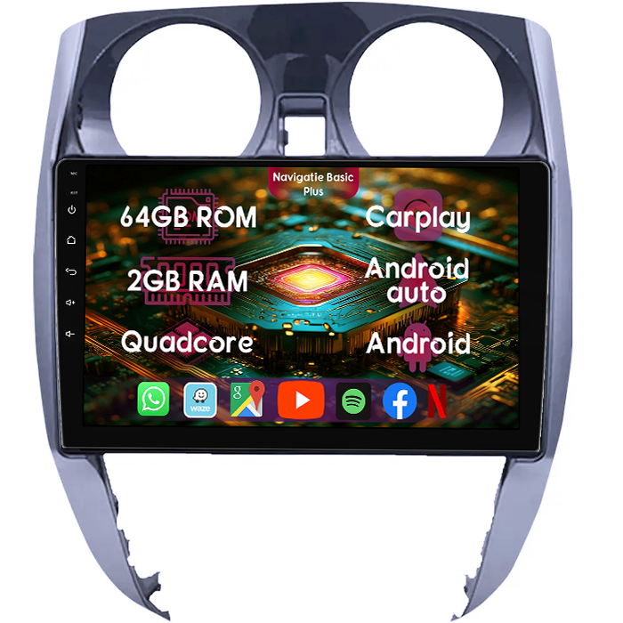 Navigatie dedicata Nissan Note 2012-2019,2GB RAM 64GB ROM, Quad Core, Display 9" IPS Full HD, Carplay&Android Auto, Android 14, Suport camere AHD - imagine 1