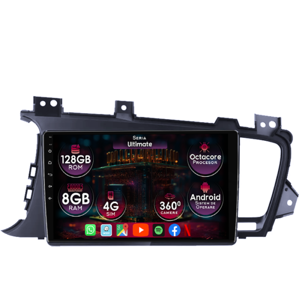 Navigatie dedicata Kia Optima 2011-2014, 8GB RAM 128GB ROM, Octacore, Platforma TS18, Display 9" QLED, Carplay&Android Auto, Android 14, Ventilator Activ