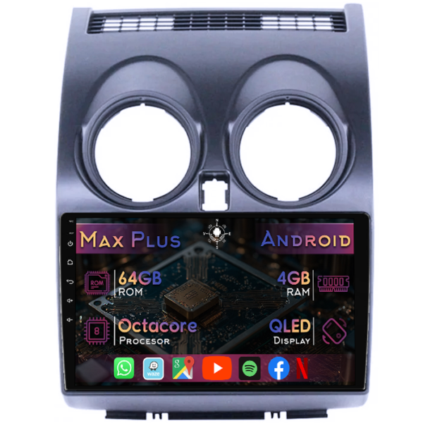 Navigatie dedicata Nissan Qashqai 2006-2014, 4GB RAM 64GB ROM, Octacore, Display 9" QLED, Carplay&Android Auto, Android 14, Suport camere AHD