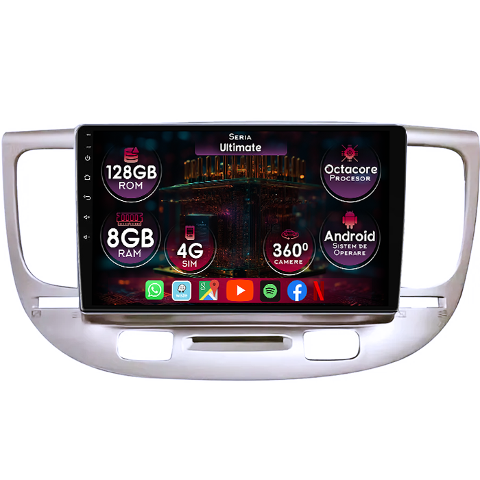 Navigatie dedicata Kia Rio 2005-2011, 8GB RAM 128GB ROM, Octacore, Platforma TS18, Display 9" QLED, Carplay&Android Auto, Android 14, Ventilator Activ - imagine 1