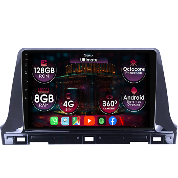 Navigatie dedicata KIA Seltos 2016-2020, 8GB RAM 128GB ROM, Octacore, Platforma TS18, Display 9" QLED, Carplay&Android Auto, Android 14, Ventilator Activ