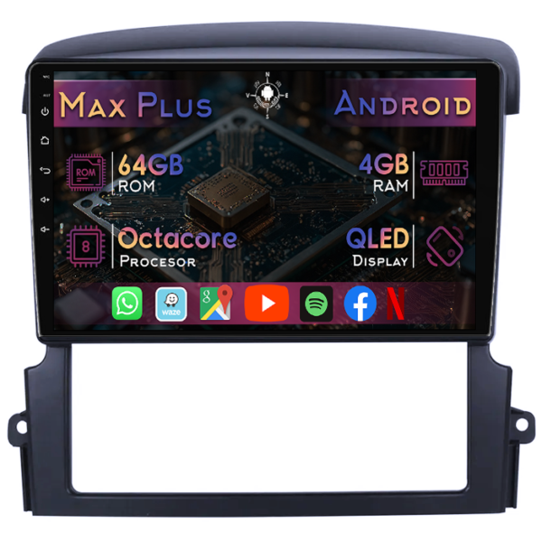 Navigatie dedicata Kia Sorento 2002-2009, 4GB RAM 64GB ROM, Octacore, Display 9" QLED, Carplay&Android Auto, Android 14, Suport camere AHD