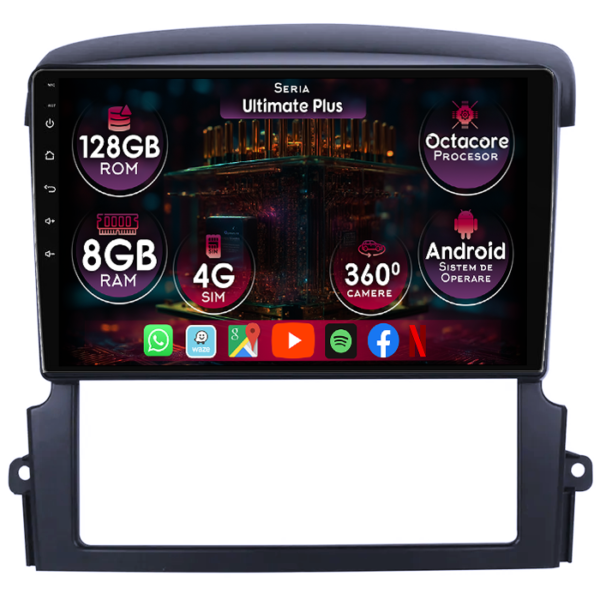 Navigatie dedicata Kia Sorento 2002-2009, 8GB RAM 128GB ROM, Octacore, Platforma 7862, Display 9" QLED, Carplay&Android Auto, Android 14, Ventilator Activ