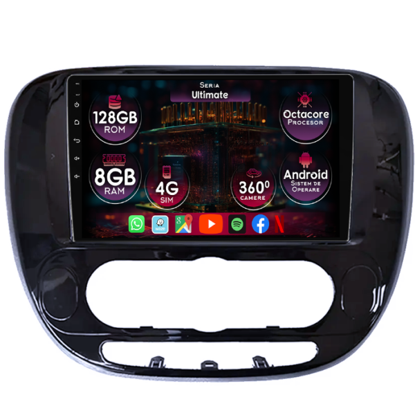 Navigatie dedicata Kia Soul 2013-2019, 8GB RAM 128GB ROM, Octacore, Platforma TS18, Display 9" QLED, Carplay&Android Auto, Android 14, Ventilator Activ