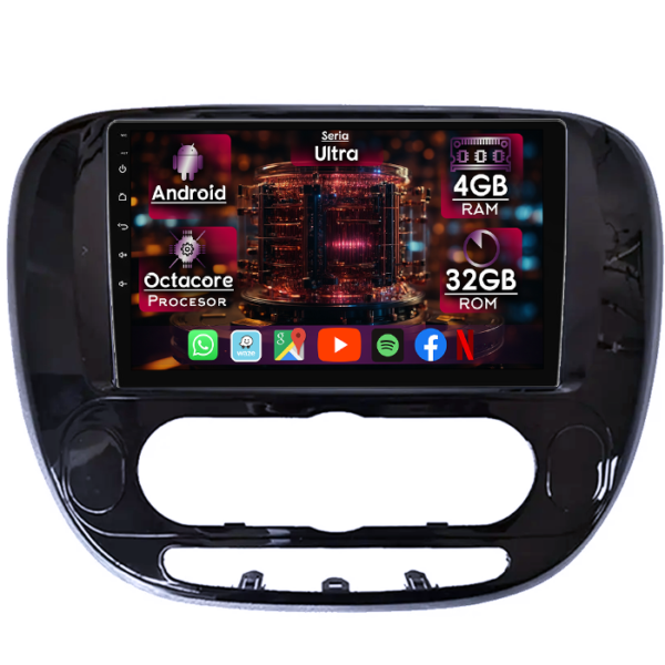 Navigatie dedicata Kia Soul 2013-2019, 4GB RAM 32GB ROM, Octacore, Display 9" QLED, Carplay&Android Auto, Android 14, Ventilator Activ