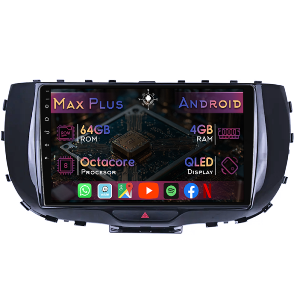 Navigatie dedicata Kia Soul 2019-2020, 4GB RAM 64GB ROM, Octacore, Display 9" QLED, Carplay&Android Auto, Android 14, Suport camere AHD