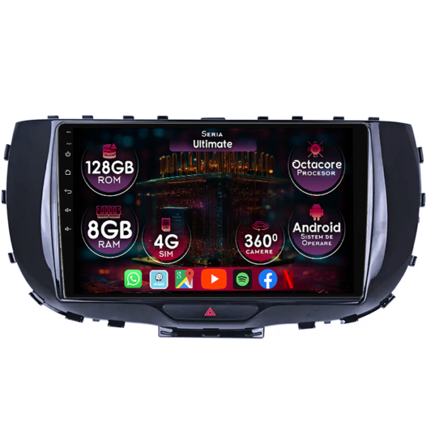 Navigatie dedicata Kia Soul 2019-2020, 8GB RAM 128GB ROM, Octacore, Platforma TS18, Display 9" QLED, Carplay&Android Auto, Android 14, Ventilator Activ