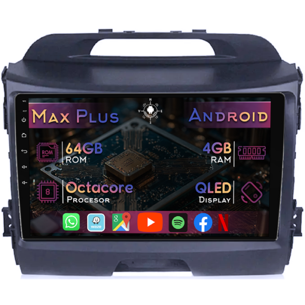 Navigatie dedicata Kia Sportage 2010-2016, 4GB RAM 64GB ROM, Octacore, Display 9" QLED, Carplay&Android Auto, Android 14, Suport camere AHD