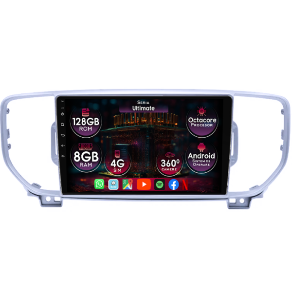 Navigatie dedicata Kia Sportage 2016-2021, 8GB RAM 128GB ROM, Octacore, Platforma TS18, Display 9" QLED, Carplay&Android Auto, Android 14, Ventilator Activ