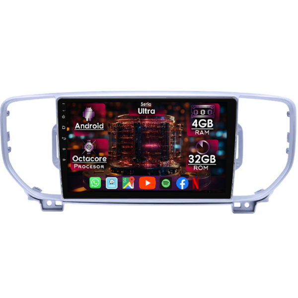 Navigatie dedicata Kia Sportage 2016-2021, 4GB RAM 32GB ROM, Octacore, Display 9" QLED, Carplay&Android Auto, Android 14, Ventilator Activ